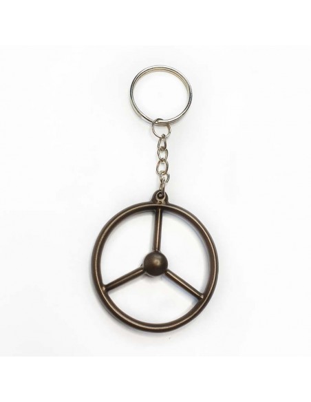 Keychain 3-spoke steering wheel brown gold