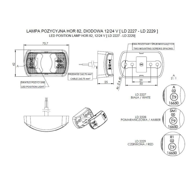 Marker lamp LD 2227 white 12/24V