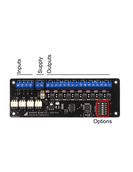 Dynamic indicator and strobe controller 10-30V, 8 outputs