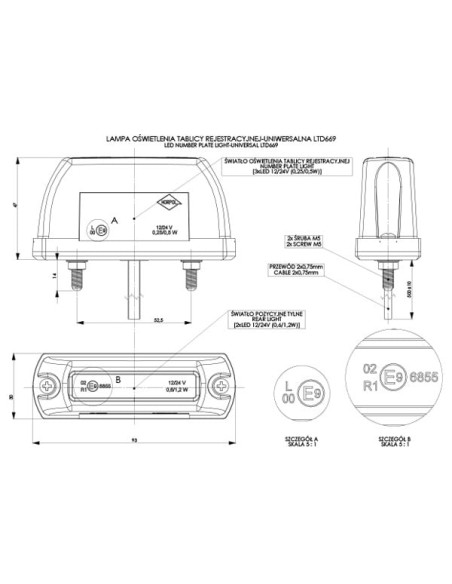 License plate light LTD669 12/24V