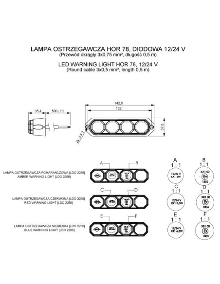 Red LED Warning Light LDO2259 12/24V