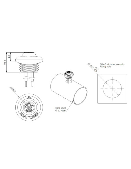 Lampa obrysowa LED biała LD2631/GRAPHITE montowana w rurę 12/24V