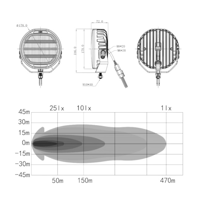 OZZ XR2 P7" LED driving light, white...