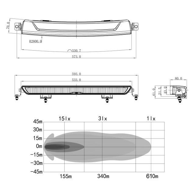 OZZ XB1 20" Black ledbar, czarna obudowa