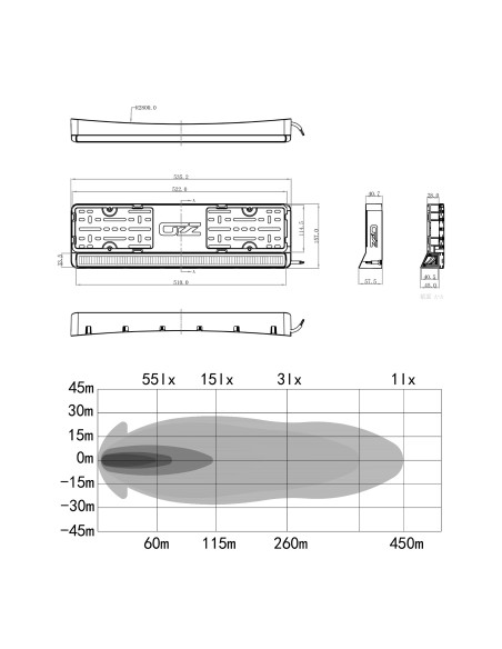 OZZ LP1 White, licence plate frame with ledbar, white housing
