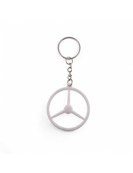 White plastic 3-spoke steering wheel keychain