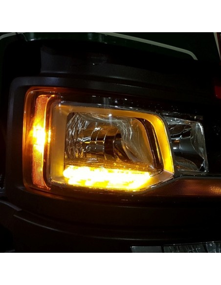Żółte moduły świateł dziennych Scania Nextgen, lampa halogenowa