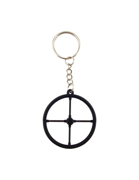 Black plastic 4-spoke steering wheel keychain